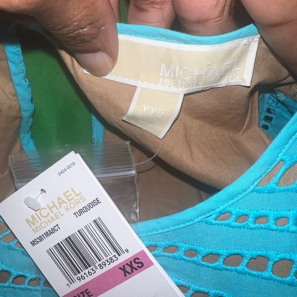 NWT MICHAEL by Michael Kors Elegant Blue ZebraPrint Eyelet Cutout Dress size XXS - Picture 7 of 10